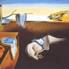Dally peintre et ses montres molles, symboles du temps qui s'écoule dans un paysage surréaliste.