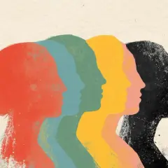 Profils colorés superposés, évoquant l'art contemporain abstrait et la diversité des pensées.
