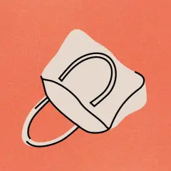 Sac beige stylisé sur fond orange. Il est temps de tout vider son sac et de faire le tri.