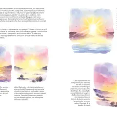 Aquarelles de paysages lumineux, où l'on peut peindre la nature avec des couchers de soleil éclatants et des ciels colorés.