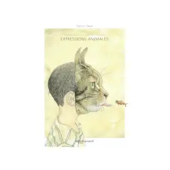 Illustration d'un visage mi-humain, mi-félin, avec une carotte au loin. Le titre "Expressions animales" suggère 20 expressions françaises avec des animaux.