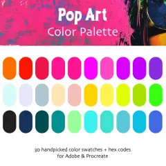 Palette de couleurs vibrantes inspirées du pop art, avec des teintes vives et audacieuses pour des créations éclatantes.