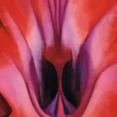 Pétales rouges et roses abstraits, évoquant une fleur. Une œuvre du peintre américain du 20ème siècle, Georgia O'Keeffe.