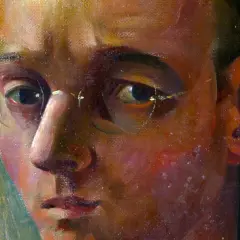 Portrait de Johannes Itten, artiste et théoricien de l'art, avec des lunettes fines.