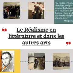 Illustrations et citations sur le réalisme en littérature et arts, avec des œuvres de Maupassant, Stendhal, Hugo et Flaubert.