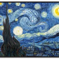 La nuit étoilée de Van Gogh, un chef-d'œuvre aux caractéristiques impressionnistes, dépeint un ciel tourbillonnant et lumineux au-dessus d'un village paisible.