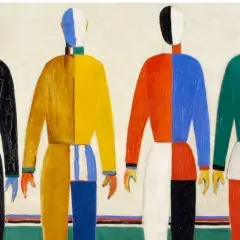 Quatre figures humaines stylisées, aux couleurs vives et contrastées, incarnent une définition avant-gardiste de la forme.