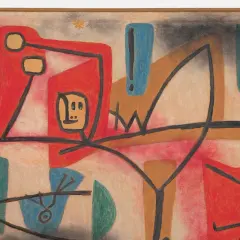 Tableau abstrait de Paul Klee avec des formes géométriques et des personnages stylisés, aux couleurs vives et contrastées.
