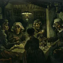 Les Mangeurs de pommes de terre, une œuvre emblématique du courant artistique de Van Gogh, dépeint une famille paysanne partageant un repas humble sous la lumière d'une lampe.