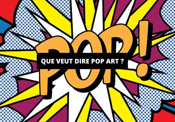Explosion de couleurs vives et de points Ben-Day, le mot "POP" en gros caractères orange. Une question s'affiche : "Que veut dire Pop Art ?