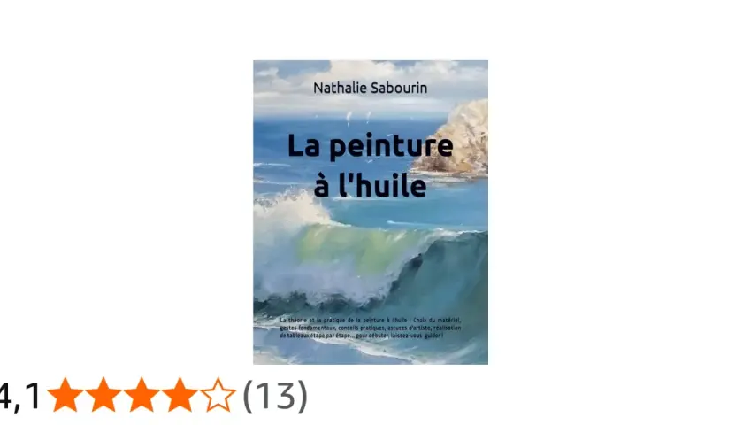 Couverture d'un livre sur la peinture à l'huile pour débutant, montrant une scène marine avec une vague déferlante.