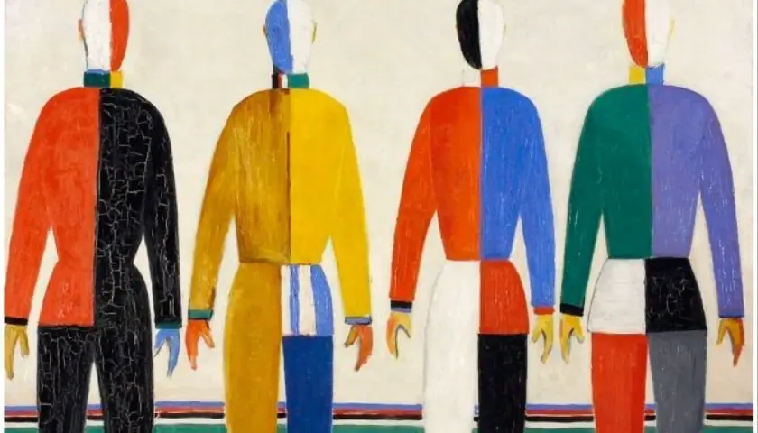 Quatre figures humaines stylisées, aux couleurs vives et contrastées, incarnent une définition avant-gardiste de la forme.