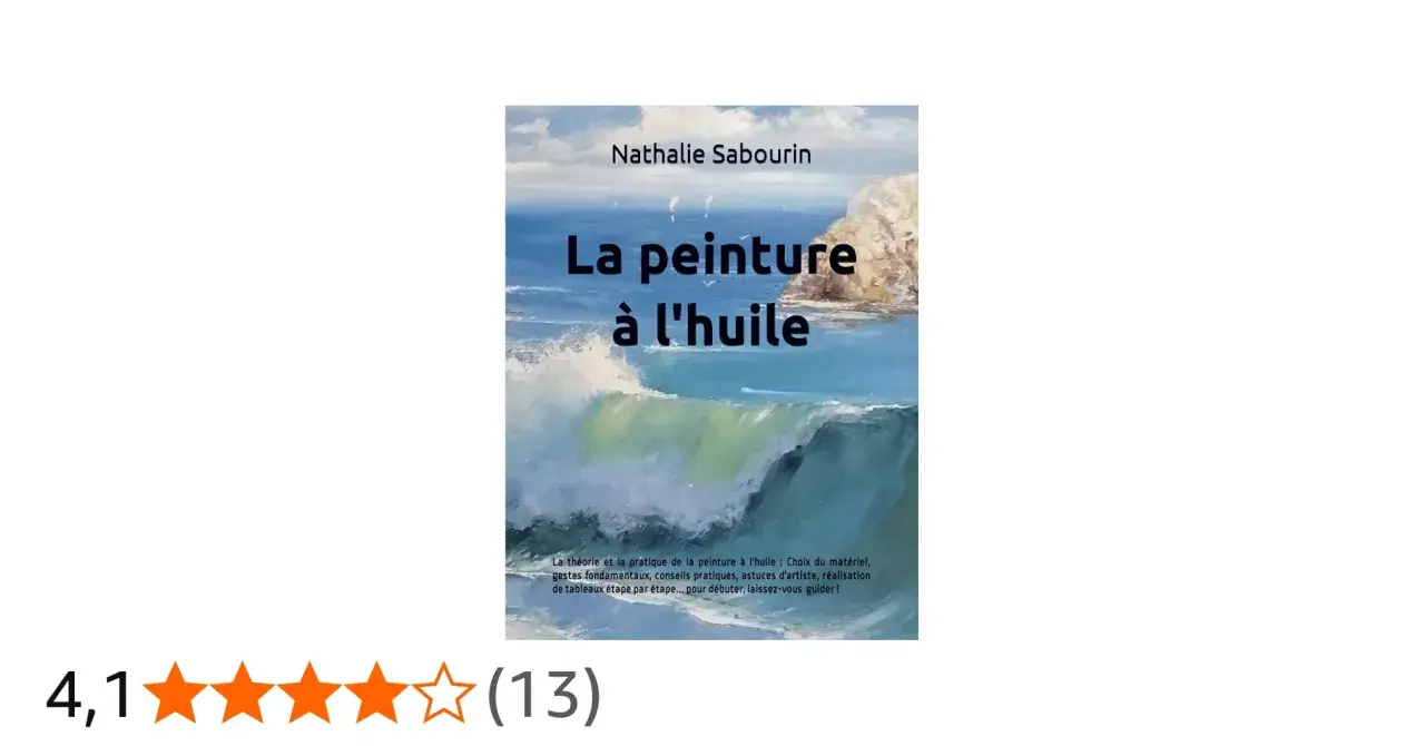 Couverture d'un livre sur la peinture à l'huile pour débutant, montrant une scène marine avec une vague déferlante.