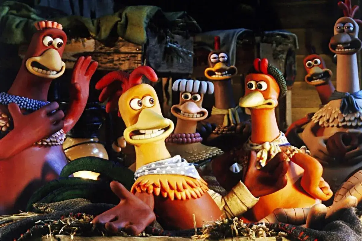 Un groupe de poules avec des dents, toutes souriantes et expressives, se pr&eacute;parent pour une aventure.